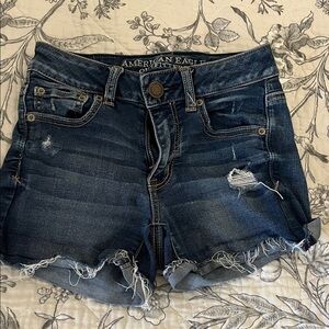 American Eagle Outfitters Dark Indigo Distressed Denim Cutoff Shorts